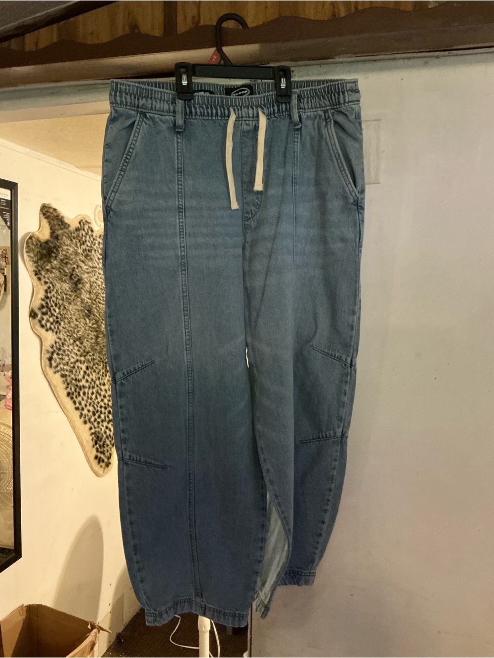 Women's Light Blue Wide Leg Denim Jeans with Drawstring Waist